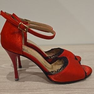 Elegant Red Heels with Ankle Strap